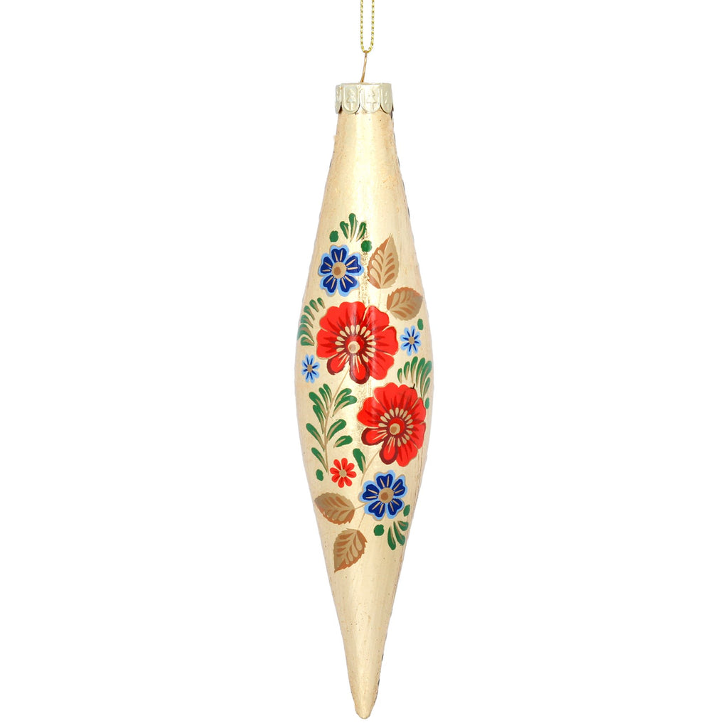 Gisela Graham Gold Glass Folk Art Floral Olive