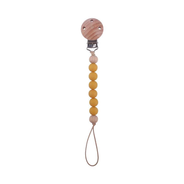 Silicone & Wood Dummy/ Pacifier Clip - Mustard