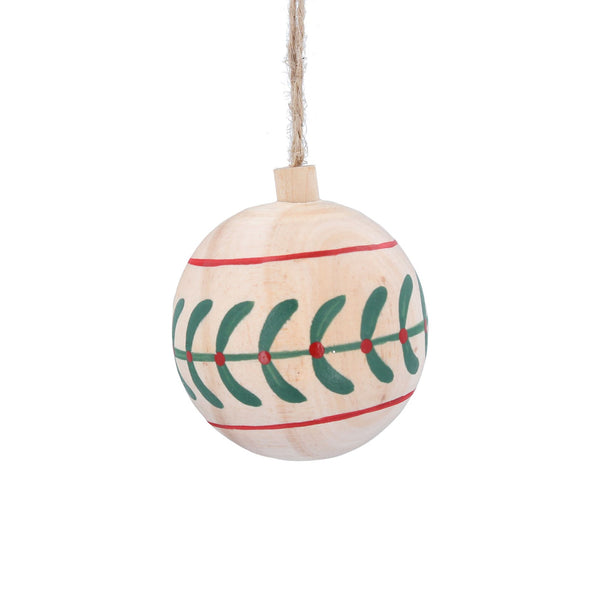 Gisela Graham Natural Wood Ball With Leaf Band Decoration