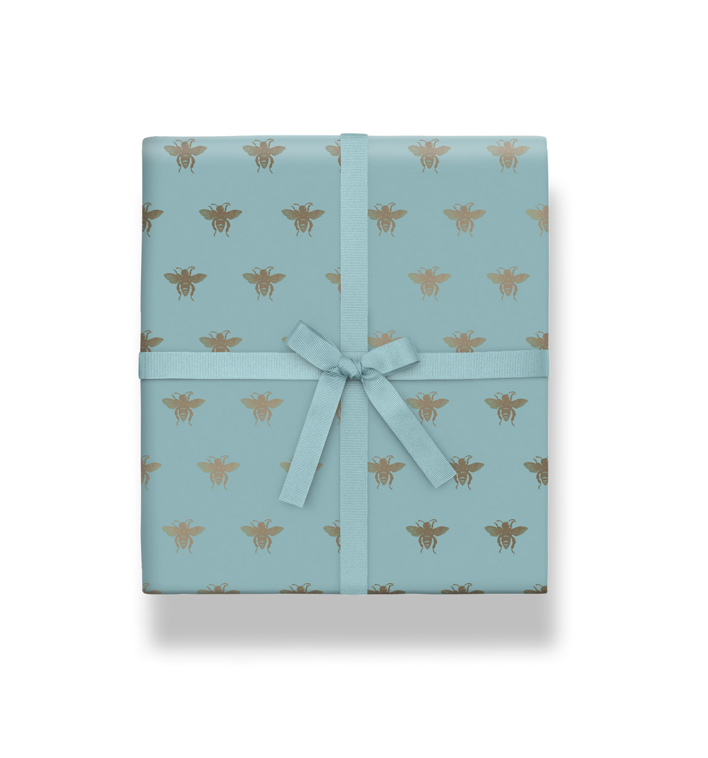 Lagom Design Honey Bee Blue Foiled Gift Wrap