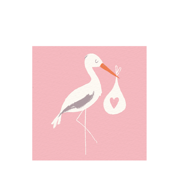 Rex London Greetings Card New Baby - Pink Stork
