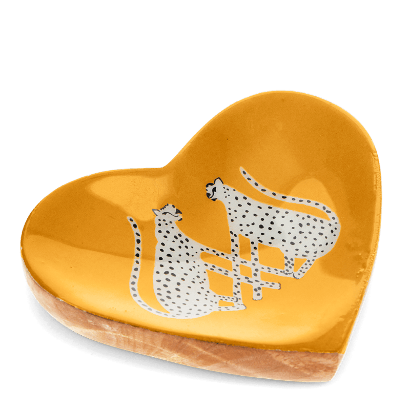 Rex London Wooden Heart-Shaped Trinket Dish - Leopards