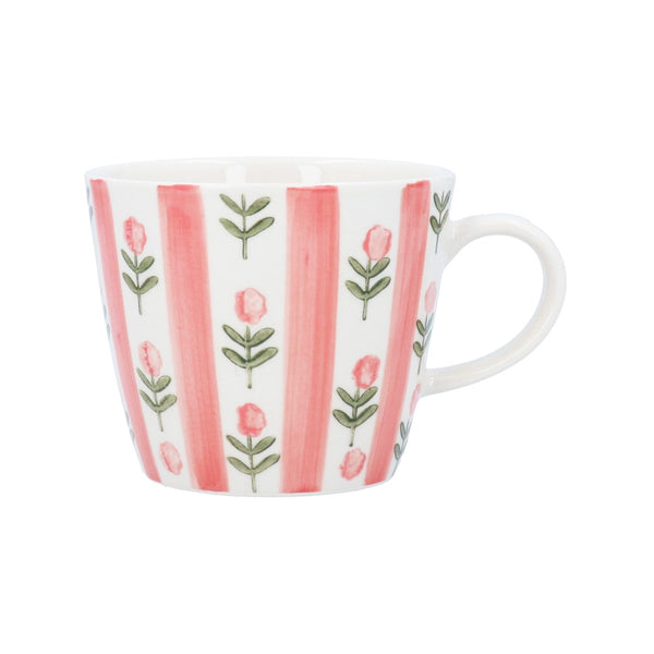 Gisela Graham Ceramic Mug - Pink Stripe Flower
