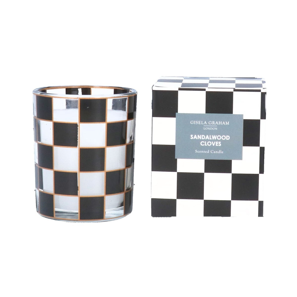 Gisela Graham Boxed Sandlewood Cloves Scented Candle - Black/White Checkered