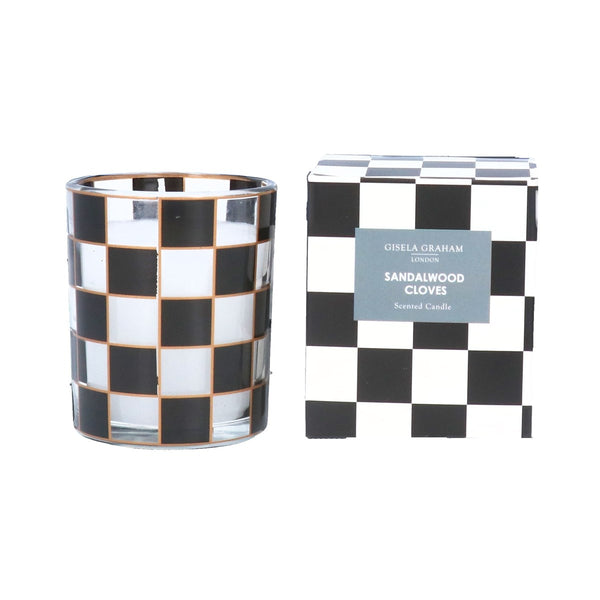 Gisela Graham Boxed Sandlewood Cloves Scented Candle - Black/White Checkered