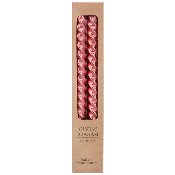 Gisela Graham Box of 2 Taper Candle - Metallic Red Twist
