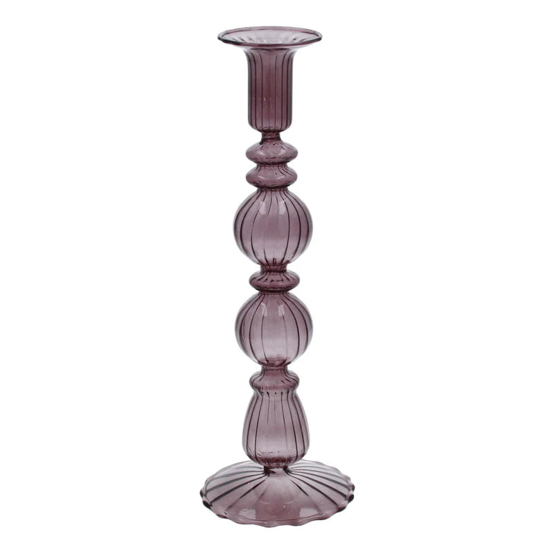 Gisela Graham Clear Aubergine Glass Candlestick, Medium