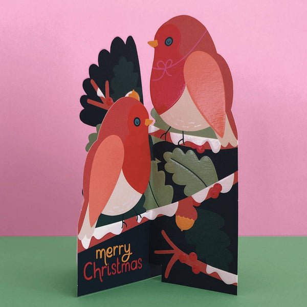 Raspberry Blossom Merry Christmas 3D Fold-Out - Chirpy Robins Design