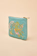 Powder Velvet Embroidered Mini Pouch - Hummingbird, Aqua