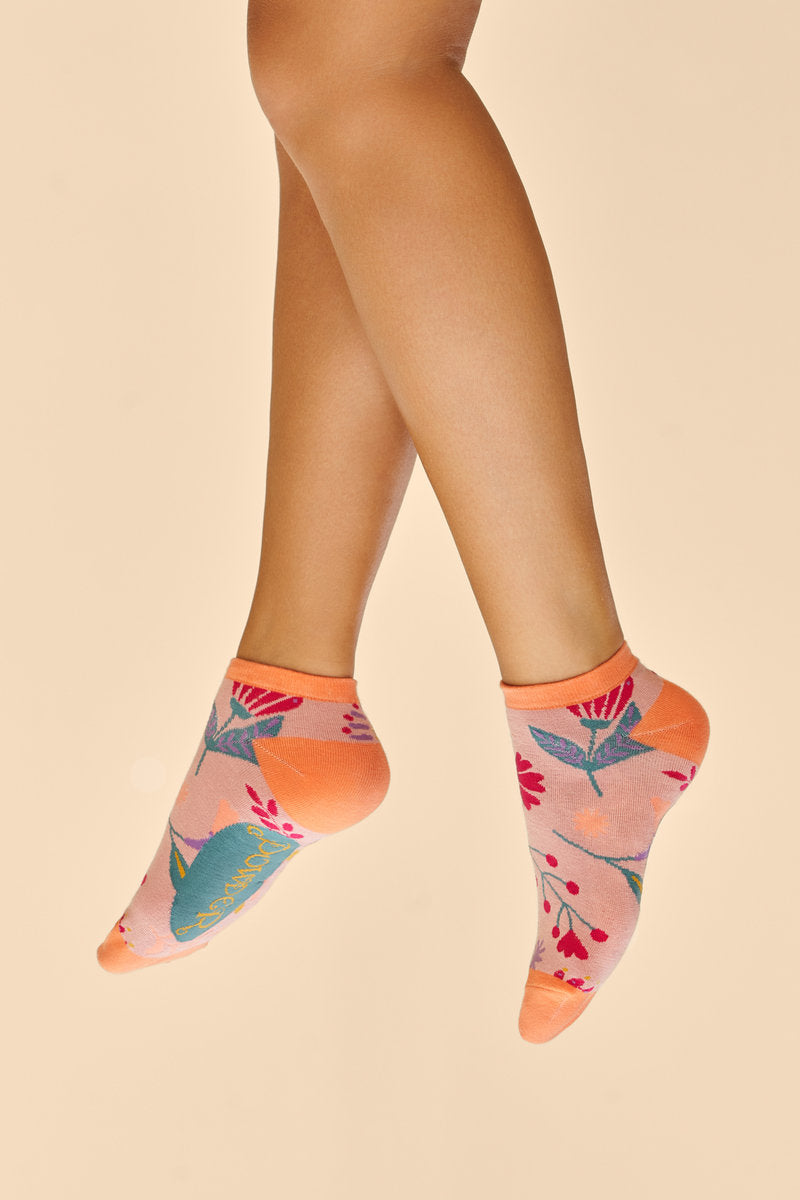 Powder Watercolour Flowers Trainer Socks - Petal