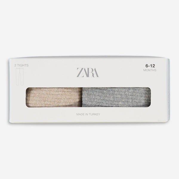 Zara Baby Two Pack Grey & Beige Baby Tights