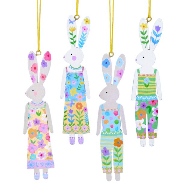 Gisela Graham Pastel Flowers Girl/Boy Wood Bunny Decorations