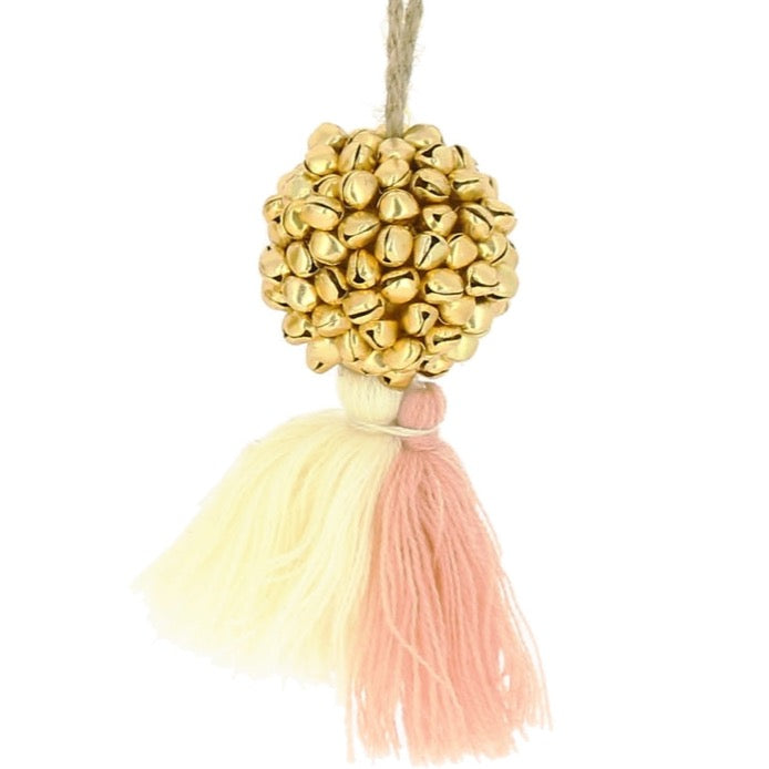 Fiona Walker Pastel Gold Christmas Bauble with Cream & Pink Tassel