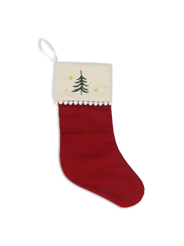 Gisela Graham Christmas Stocking - Red & Cream with Tree