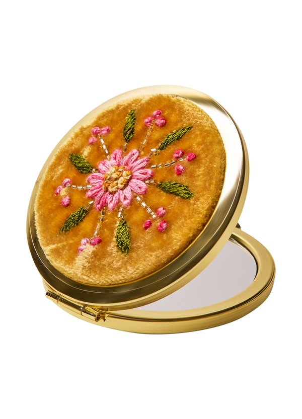 Powder Embroidered Mirror - Mustard Flower Yellow