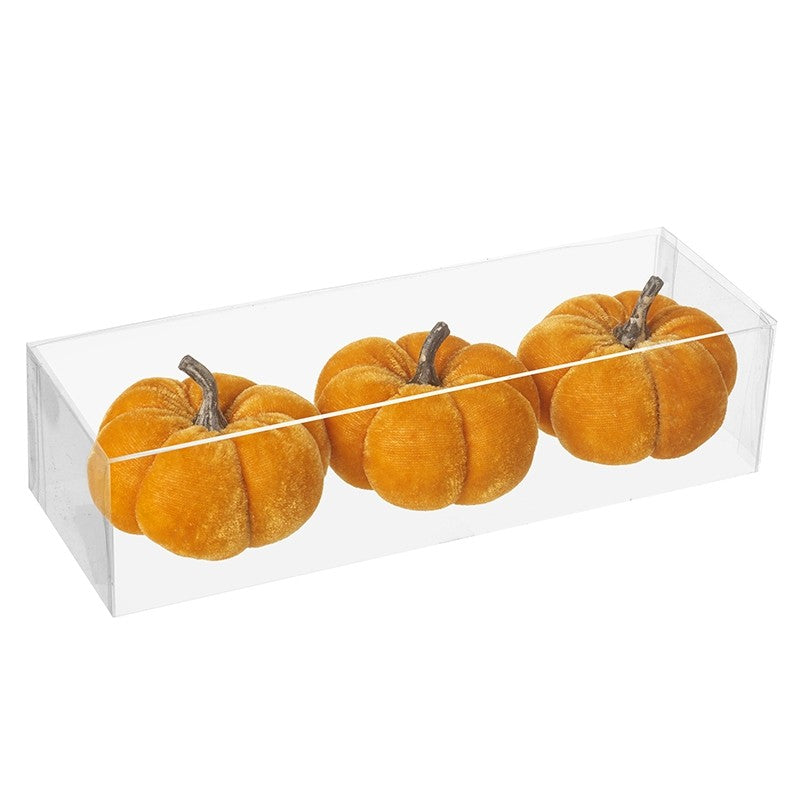 Set of 3 Velvet Orange Pumpkins