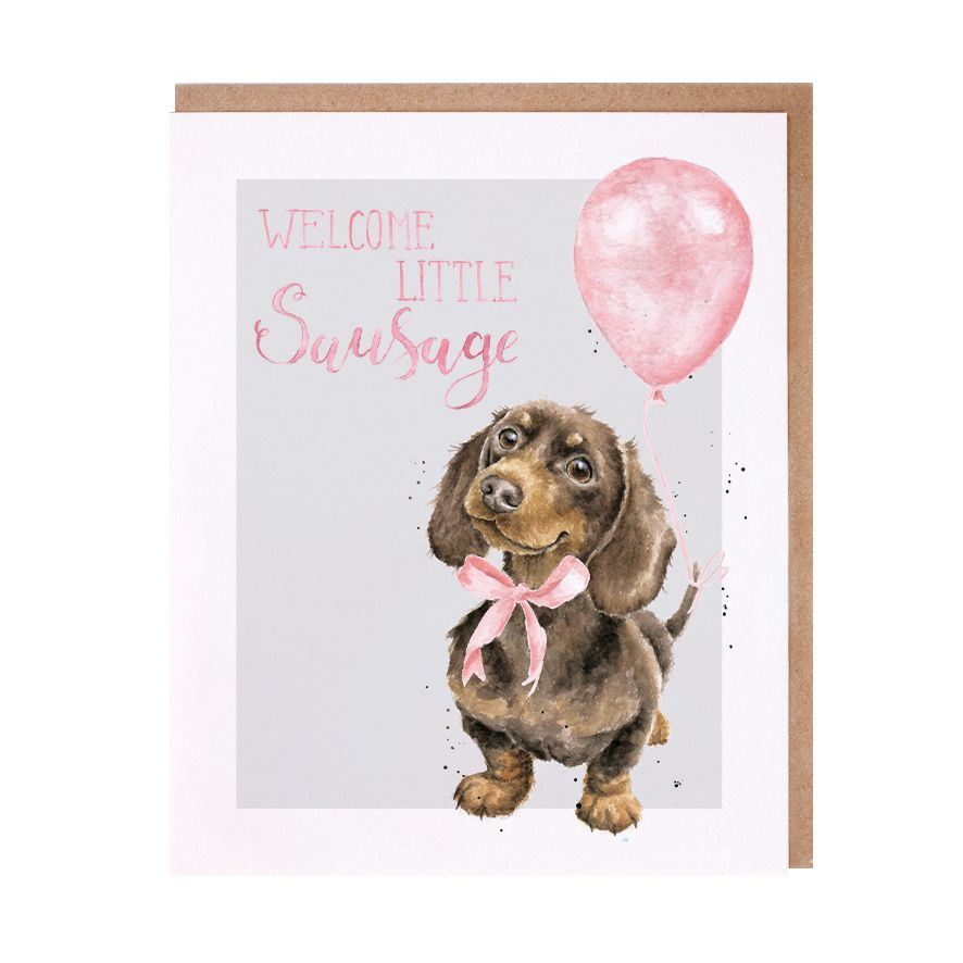 Wrendale 'Little Sausage' dachshund new baby girl card