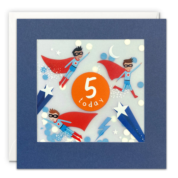 James Ellis Age 5 Super Hero Paper Shakies Card