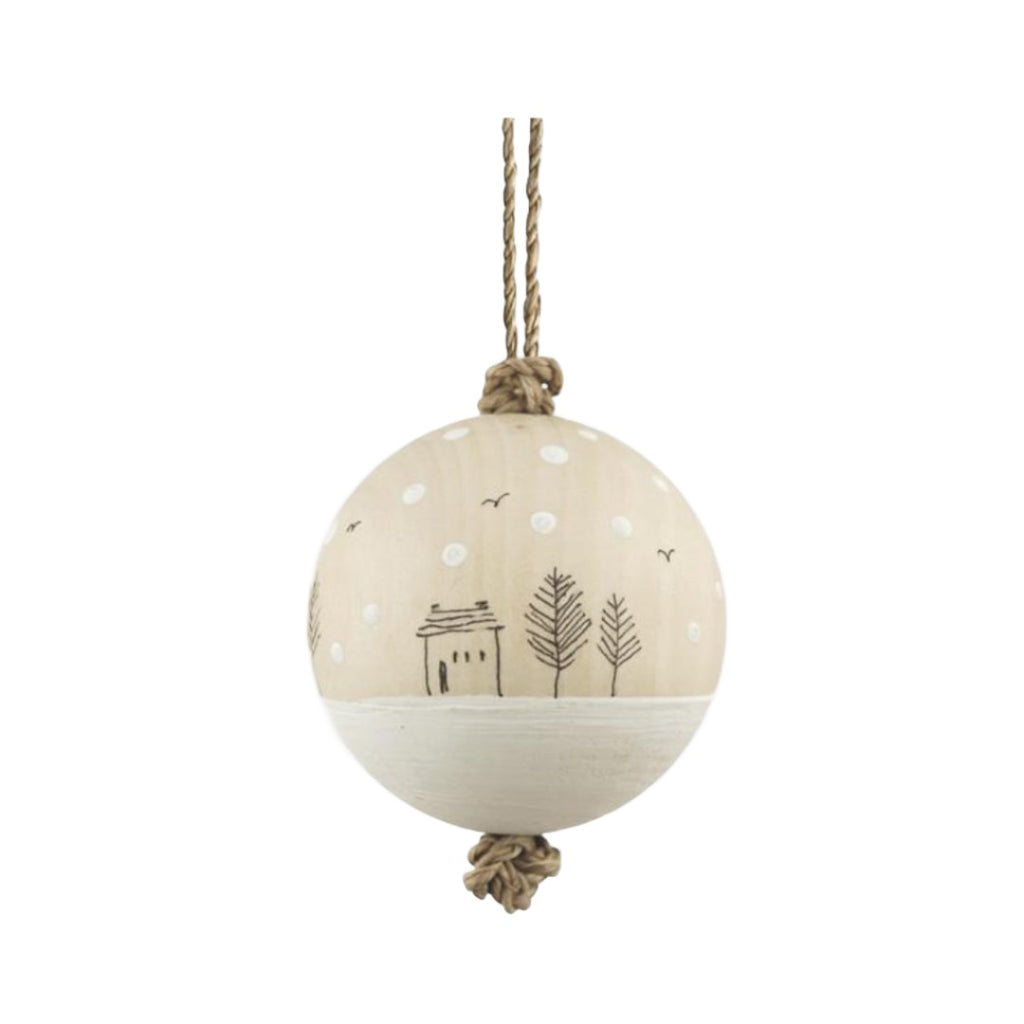 East of India Wood Bauble - Snowy Houses