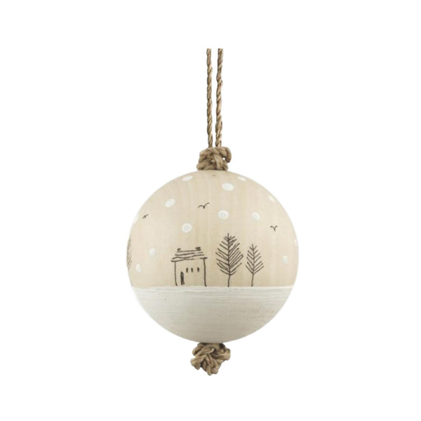 East of India Wood Bauble - Snowy Houses