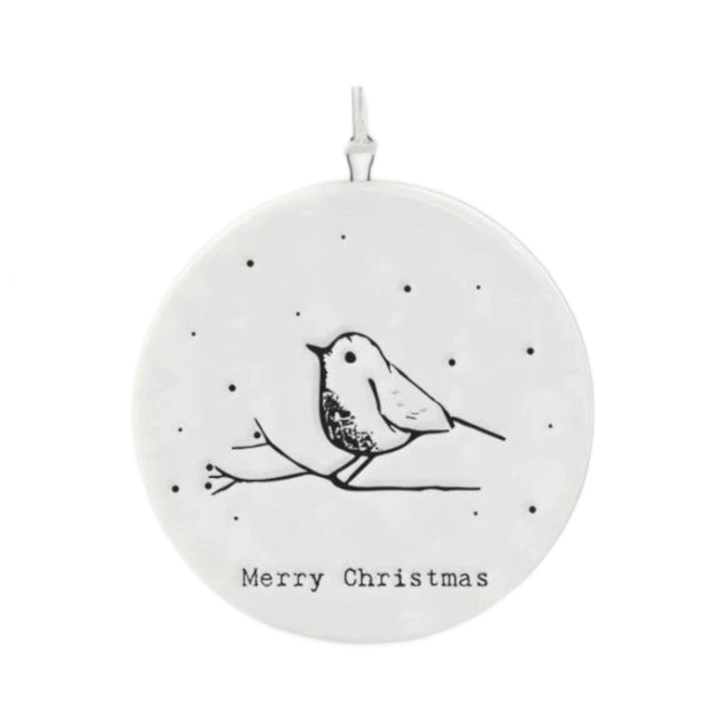 East of India Flat Porcelain Bauble - Christmas Robin