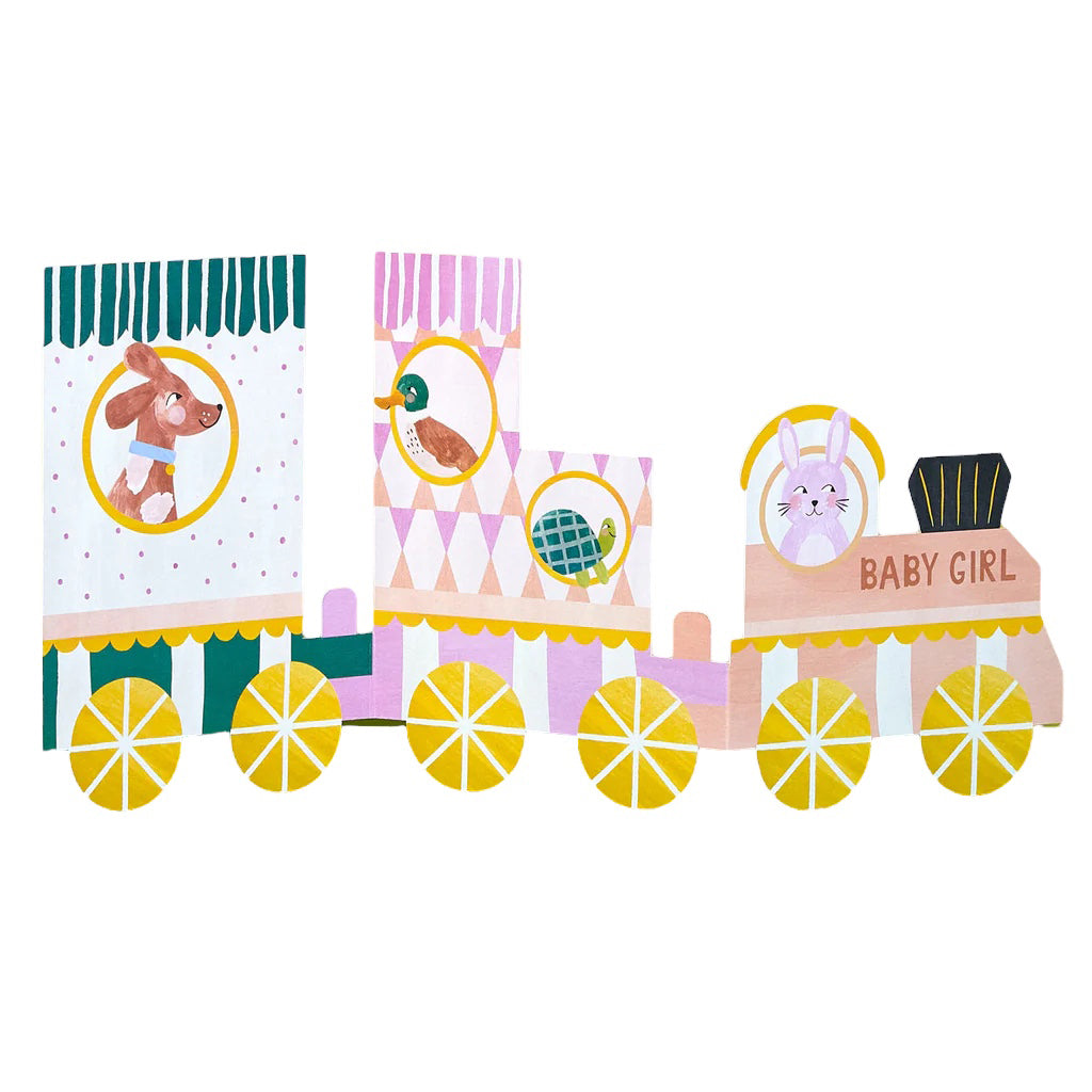 Raspberry Blossom New Baby Girl Concertina Fold Train Card - Raspberry Blossom