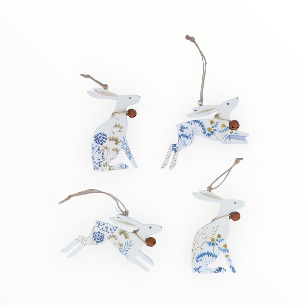 Gisela Graham Blue Meadow Flat Wood Hare Decoration