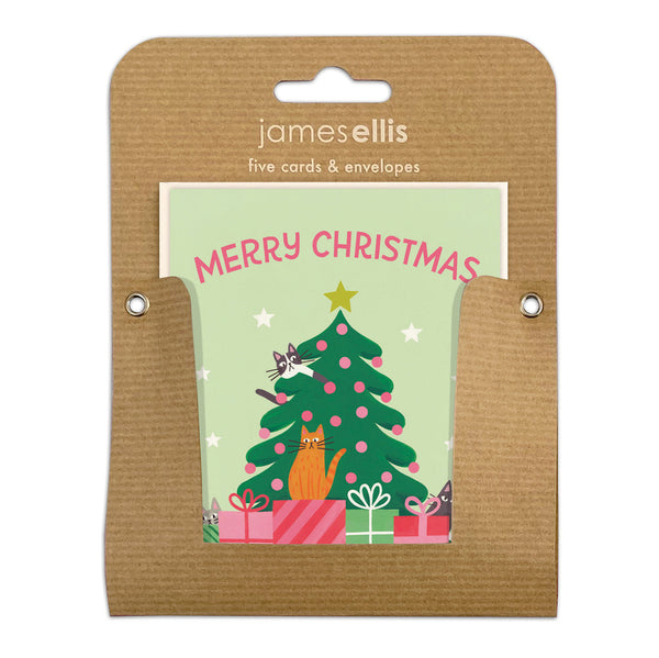 James Ellis Cats Christmas Tree Cards Set of 5