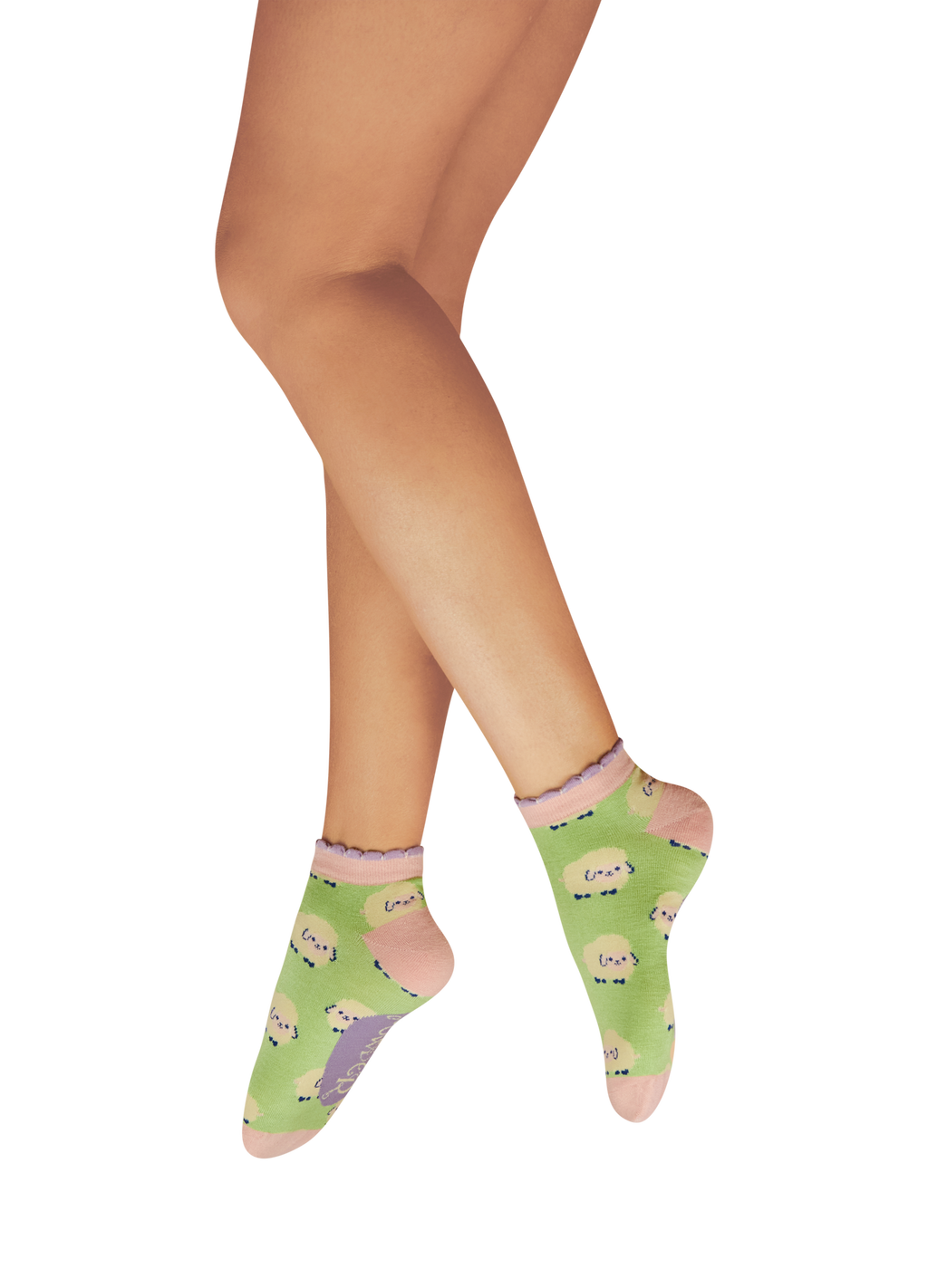 Powder Ladies Trainer Socks - Marshmallow Sheep - Mint