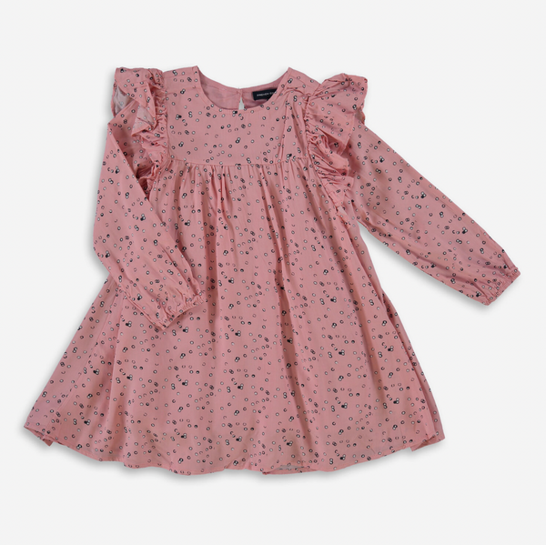 French Connection Rose Blush Spotted Long Sleeve Ruffle Dress