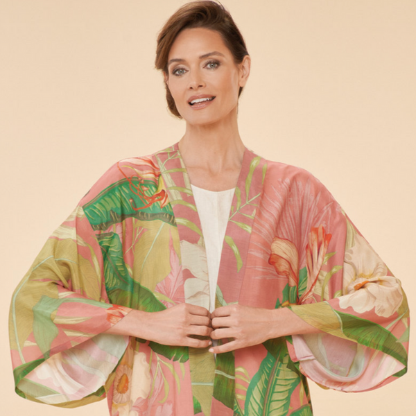 Powder Delicate Tropical Kimono Jacket in Candy