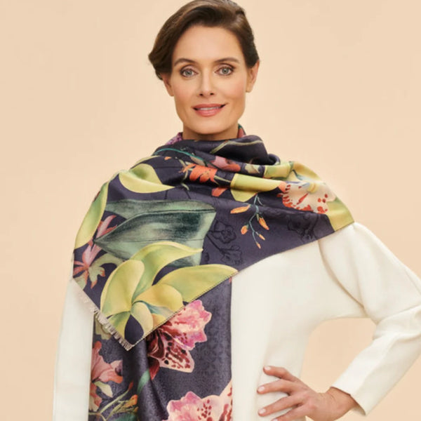 Powder Luxurious Exotic Evening Scarf, Ink