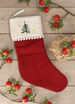 Gisela Graham Christmas Stocking - Red & Cream with Tree