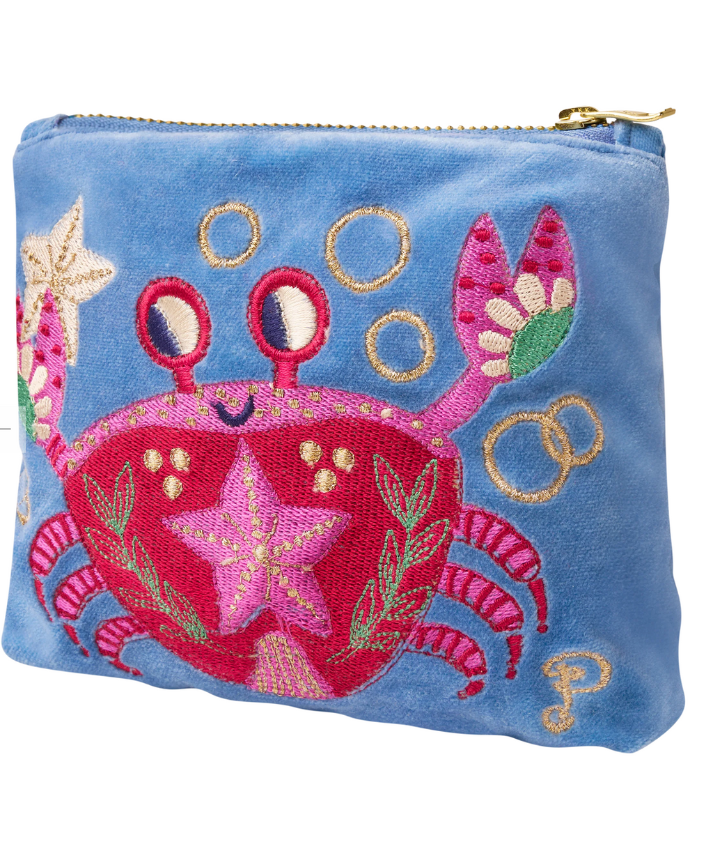 Powder Velvet Mini Pouch - Seafaring Crab - Cornflower