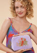 Powder Velvet Embroidered Make Up Bag - Lobster