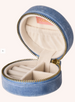 Powder Round Velvet Jewellery Box - Lovely Mum - Denim