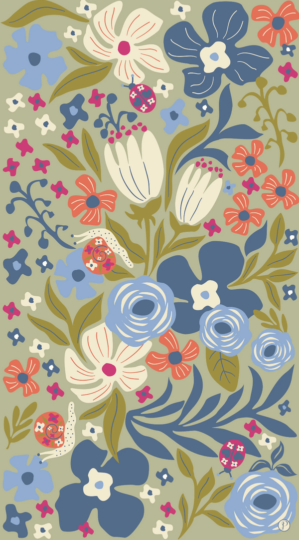 Powder Printed Scarf - Garden Friends in Wild Flowers