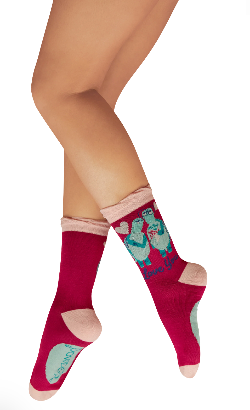 Powder Ladies' Ankle Socks - Love You Long Time Tortoises - Fuchsia