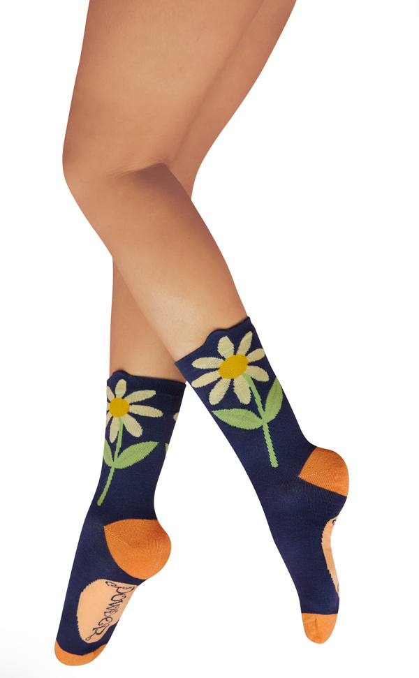 Powder Flower Top Ankle Socks - Daisy Navy