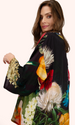 Powder Mid-Length Kimono - Opulant florals, Chocolate