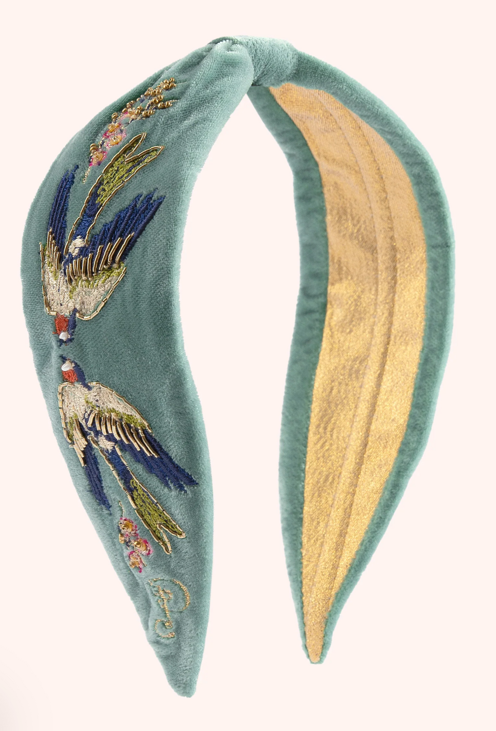 Powder Velvet Headband - Swooping Swallows