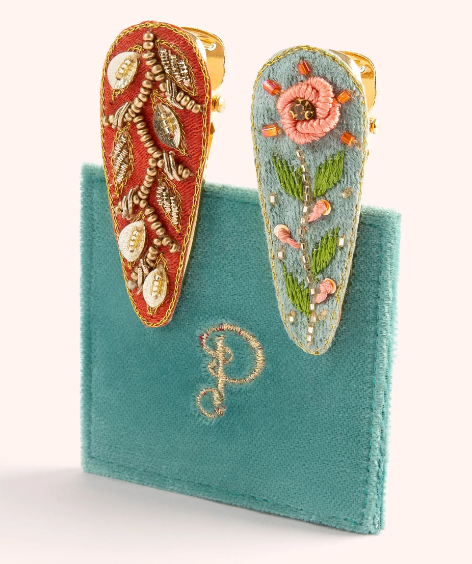 Powder Hairclips - Ice Flowers & Tangerine Leaves