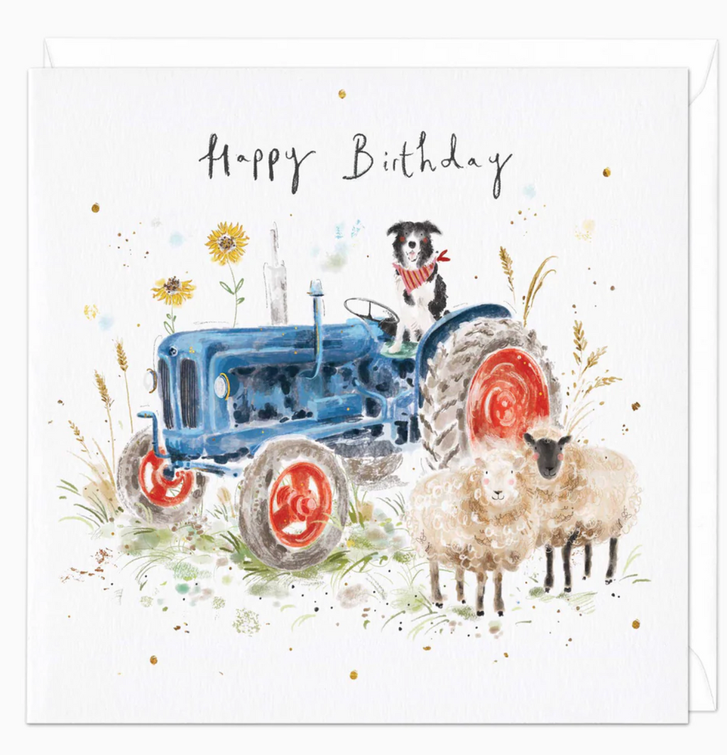 Whistlefish Sheepdog Tractor Birthday Card