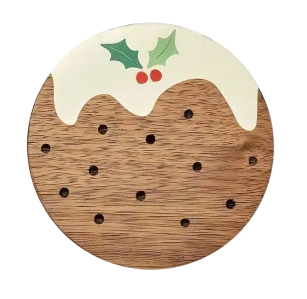 Christmas Pudding Wooden Coaster