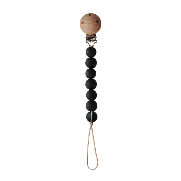 Silicone & Wood Dummy/ Pacifier Clip - Black