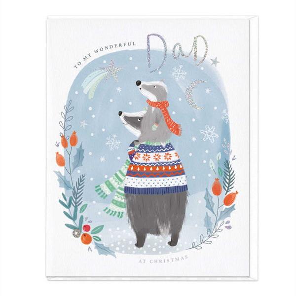 Whistlefish Oval Badger Dad Christmas Card