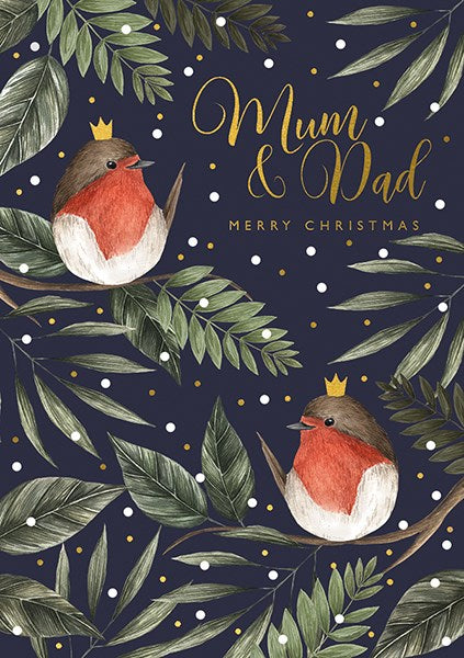 The Art File Mum & Dad Robin in Crowns Christmas Card