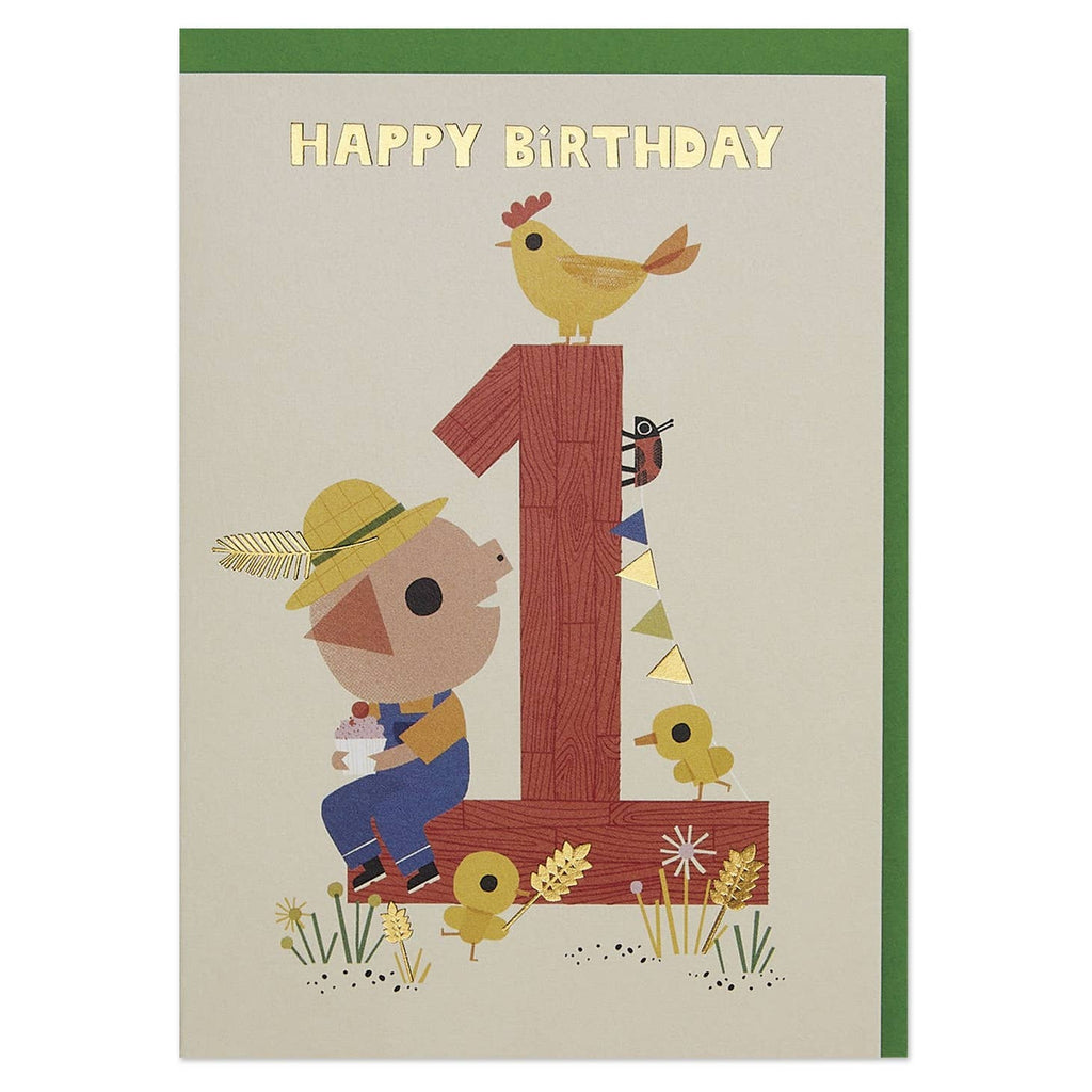 Raspberry Blossom Age 1 Happy Birthday Greetings Card
