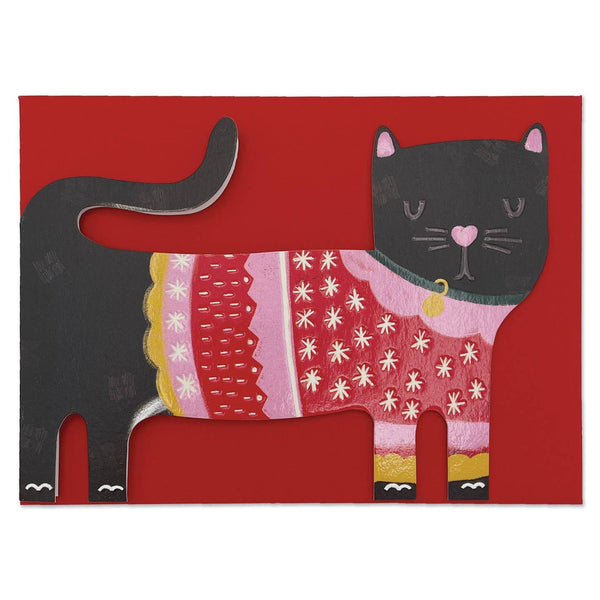 Raspberry Blossom Cute Black Cat in Christmas Jumper Christmas Card