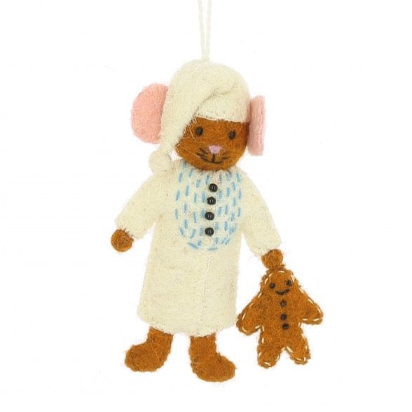 Fiona Walker Nightshirt Mouse with Gingerbread Man Christmas Decoration